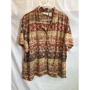 ALFRED DUNNER Women’s Vintage Short Sleeve Blouse Abstract Multicolor Size 22W